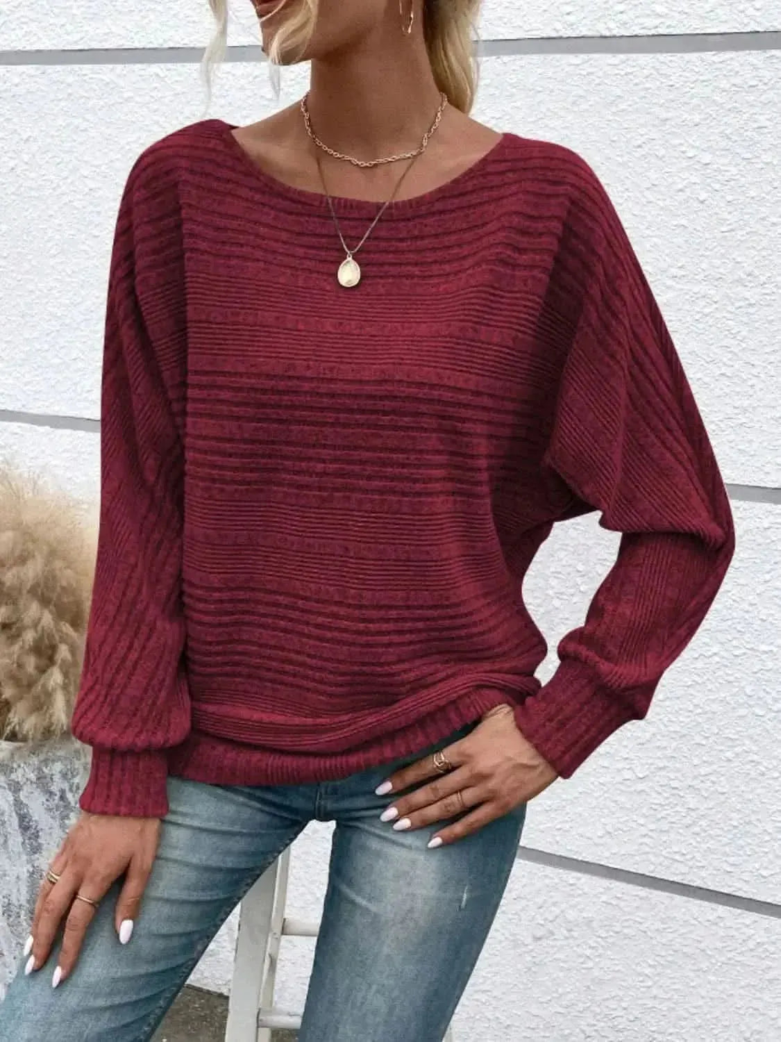 Full Size Round Neck Long Sleeve Top - Bad Moms Club