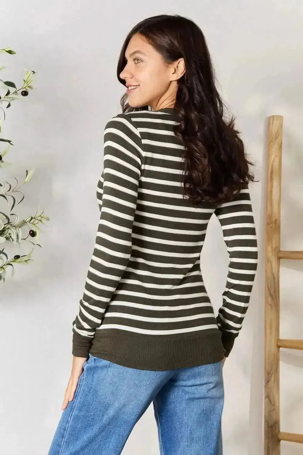 Zenana Full Size Striped Snap Down Cardigan - Bad Moms Club