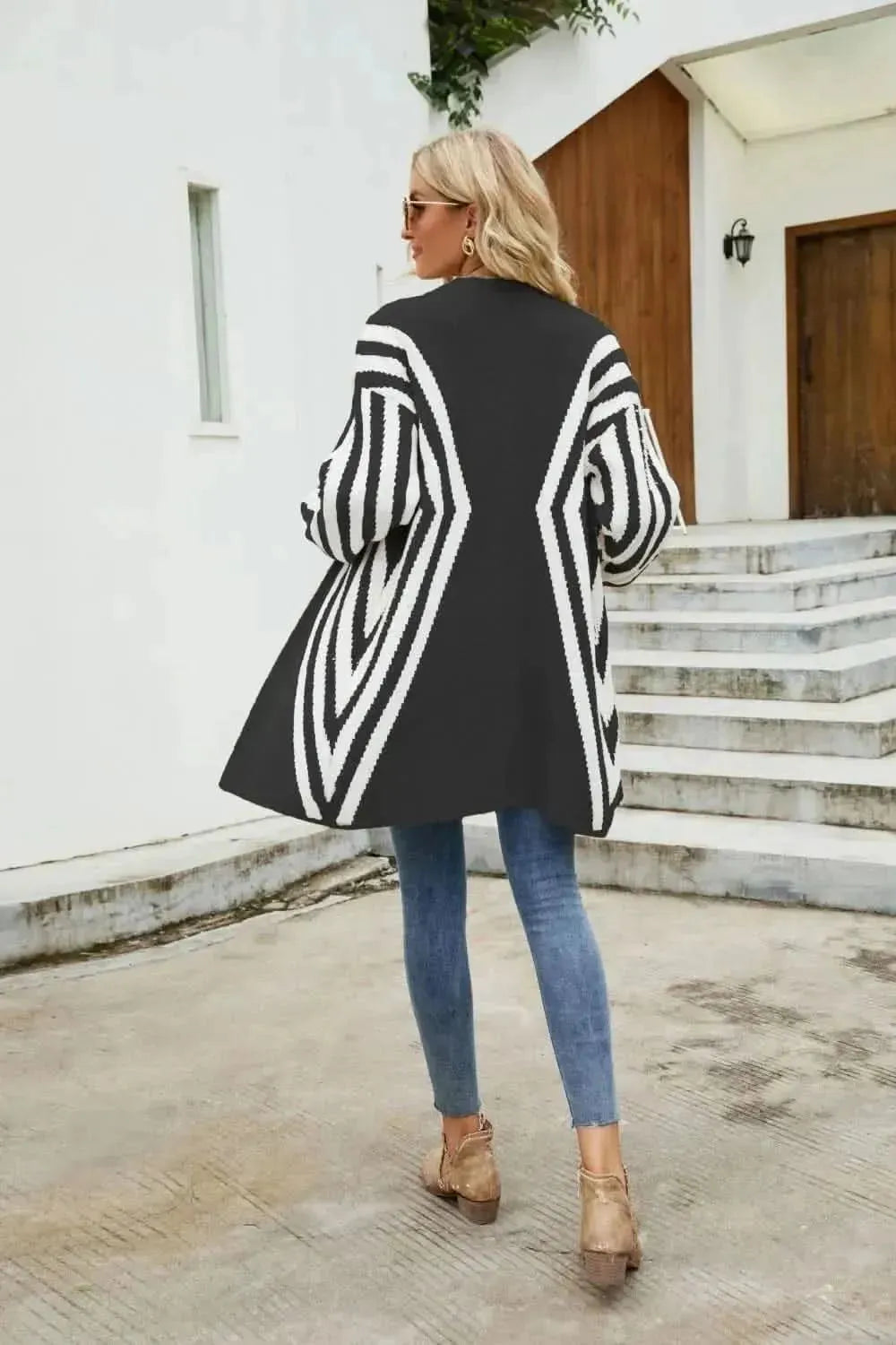Woven Right Two-Tone Open Front Fuzzy Longline Cardigan - Bad Moms Club
