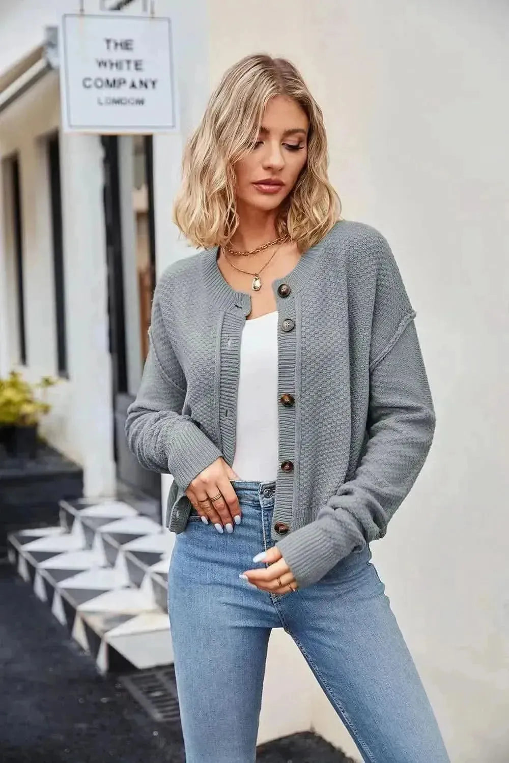 Button Down Exposed Seam Cardigan - Bad Moms Club