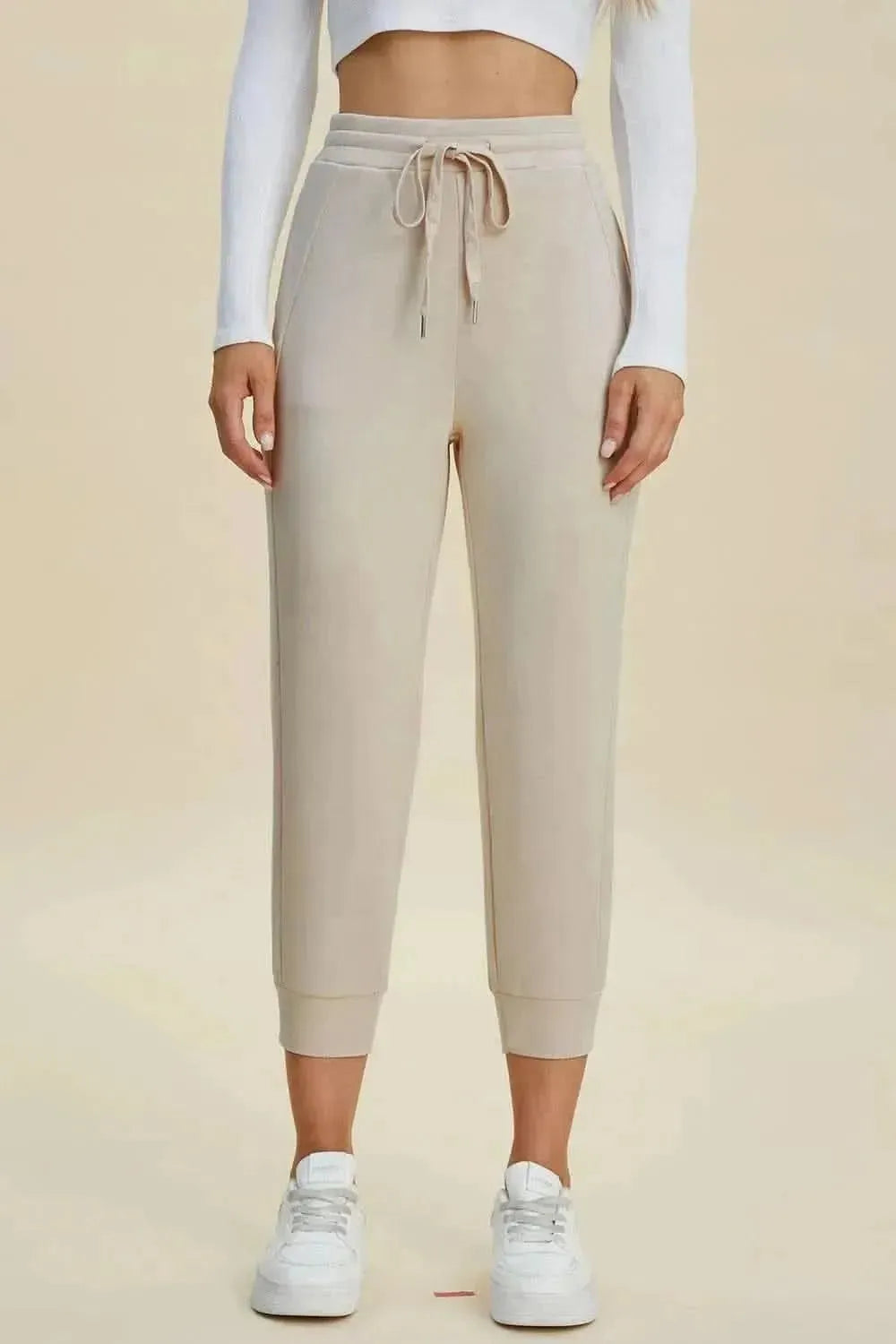 Basic Bae Full Size Air Scuba Drawstring High Waist Cropped Pants - Bad Moms Club