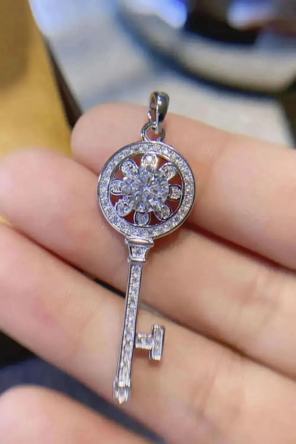 1 Carat Moissanite Platinum-Plated Key Pendant Necklace - Bad Moms Club