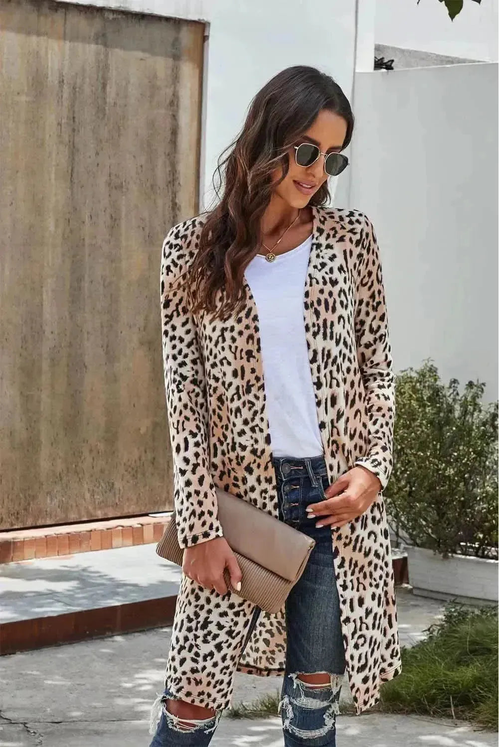Double Take Printed Open Front Longline Cardigan - Bad Moms Club