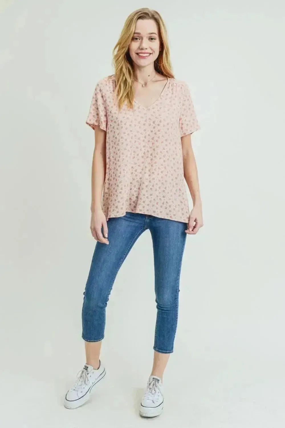Cotton Bleu by Nu Label Printed V-Neck Short Sleeve T-Shirt - Bad Moms Club