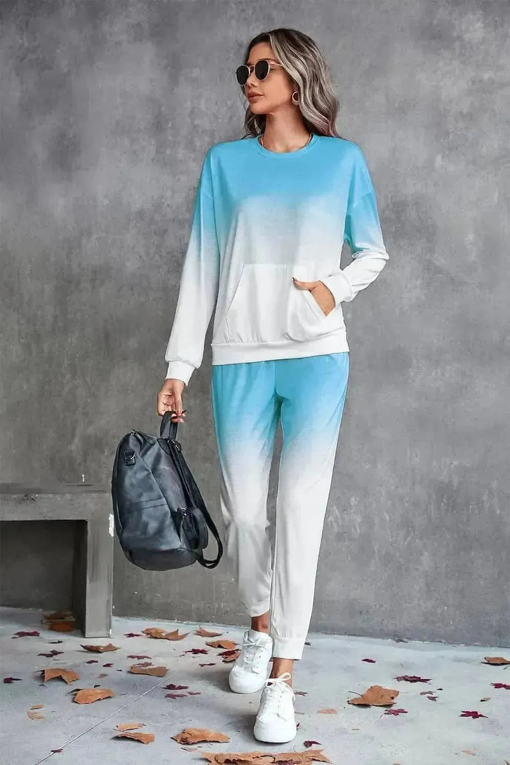 Gradient Round Neck Sweatshirt and Joggers Set - Bad Moms Club