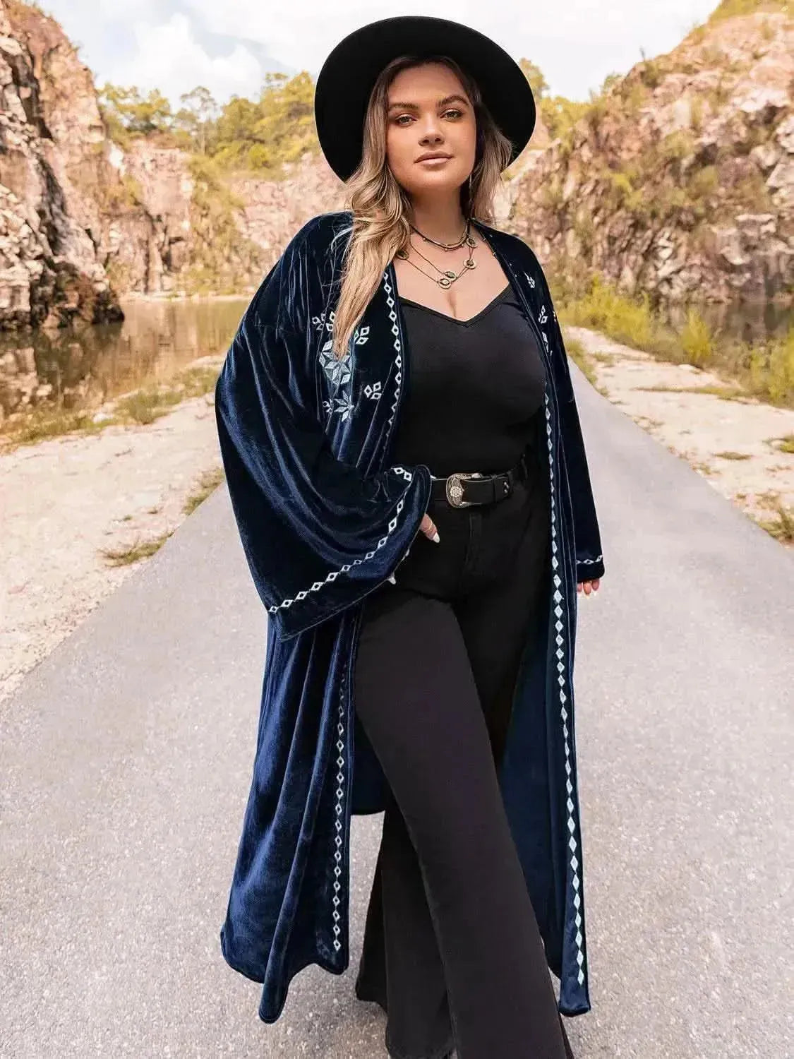 Plus Size Embroidery Open Front Long Sleeve Cardigan - Bad Moms Club