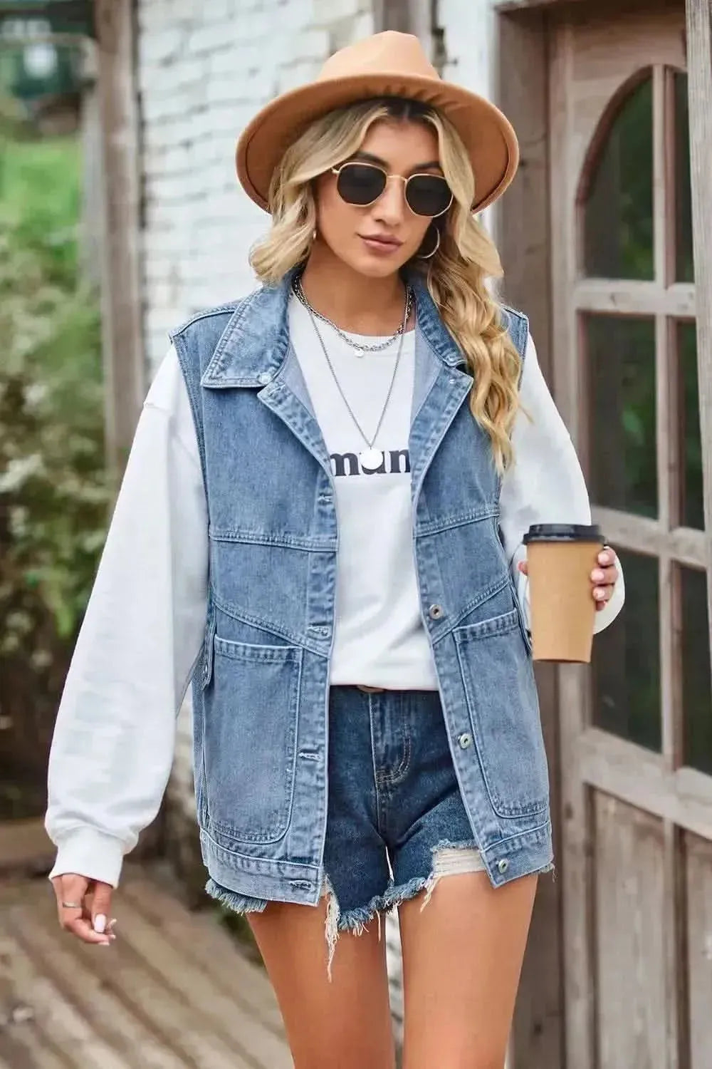 Sleeveless Denim Top with A Detachable Hood - Bad Moms Club