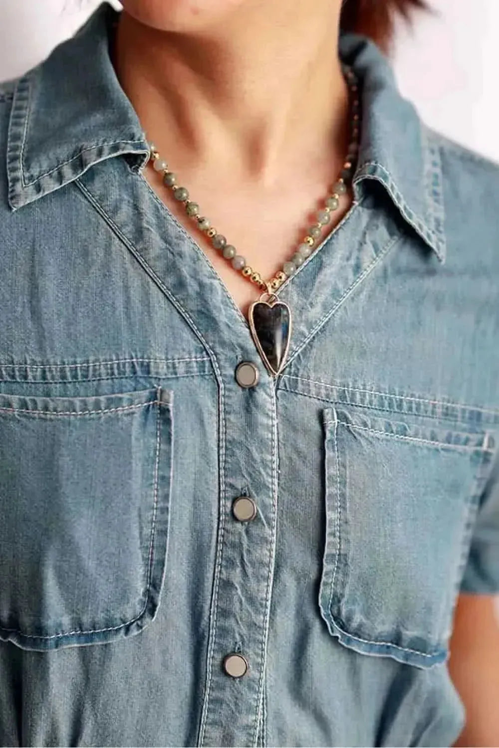 Natural Stone Pendant Beaded Necklace - Bad Moms Club