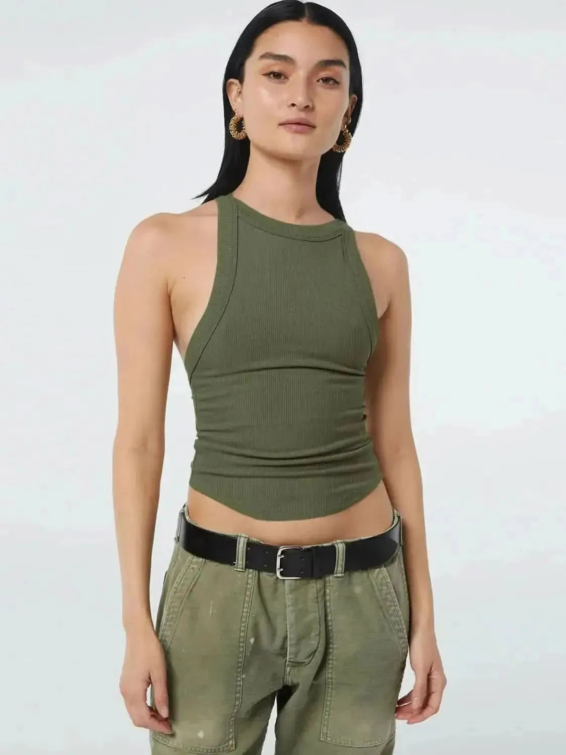 Halter Neck Ribbed Cropped Top - Bad Moms Club
