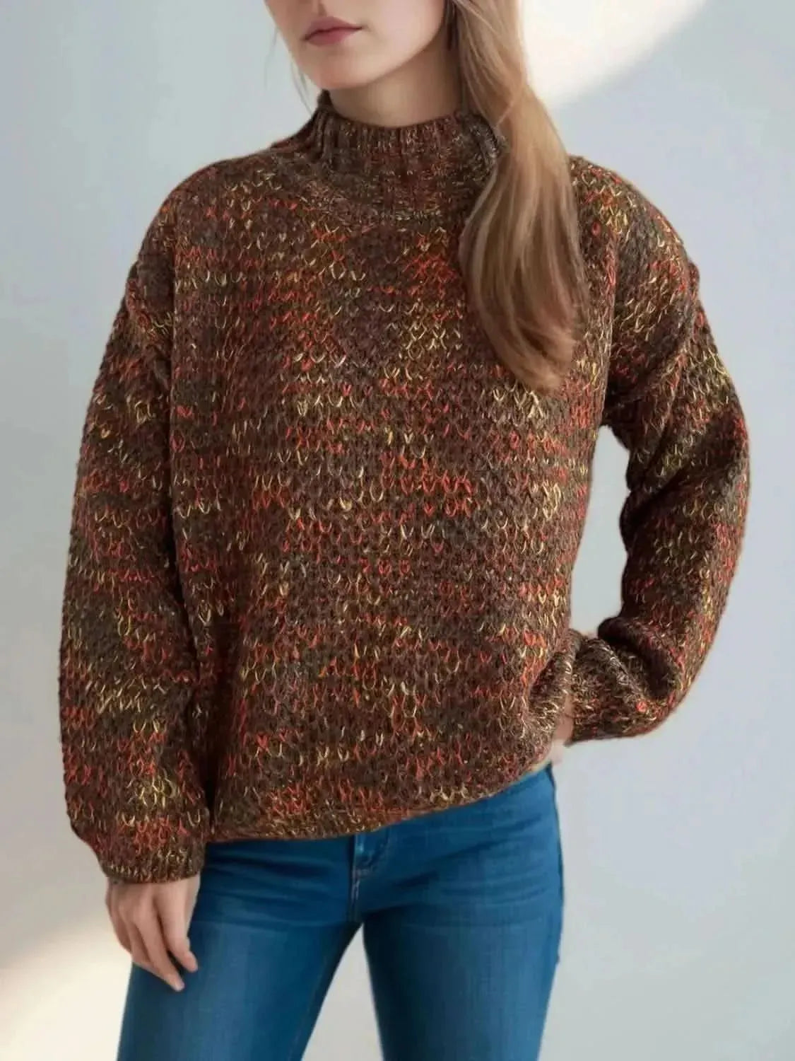 Heathered Turtleneck Dropped Shoulder Sweater - Bad Moms Club
