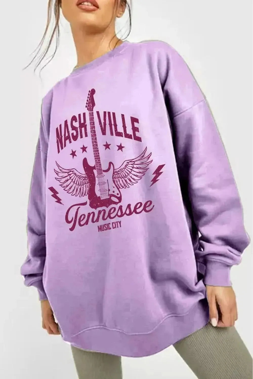 Simply Love Simply Love Full Size NASHVILLE TENNESSEE MUSIC CITY Graphic Sweatshirt - Bad Moms Club