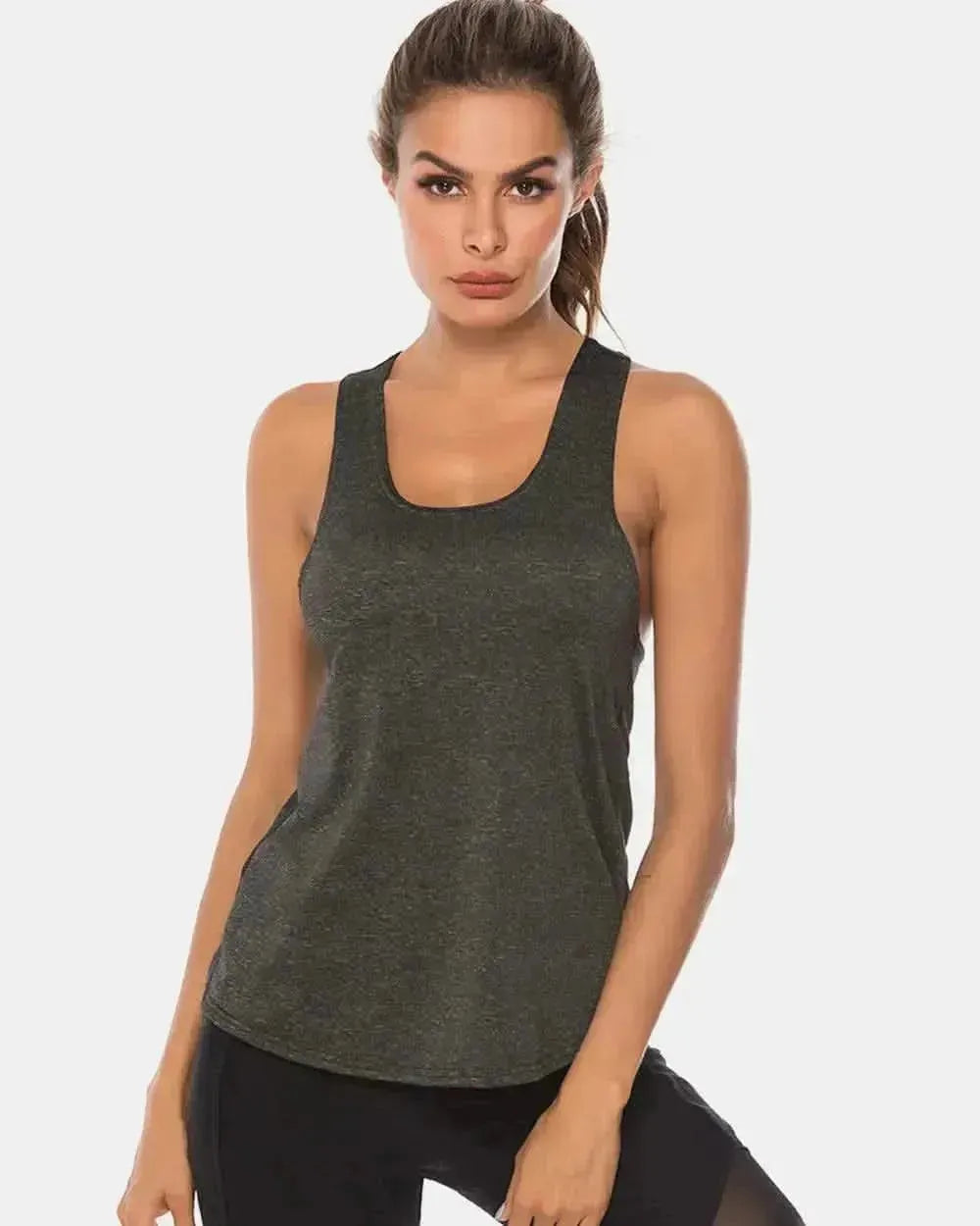 Full Size Scoop Neck Wide Strap Active Tank - Bad Moms Club