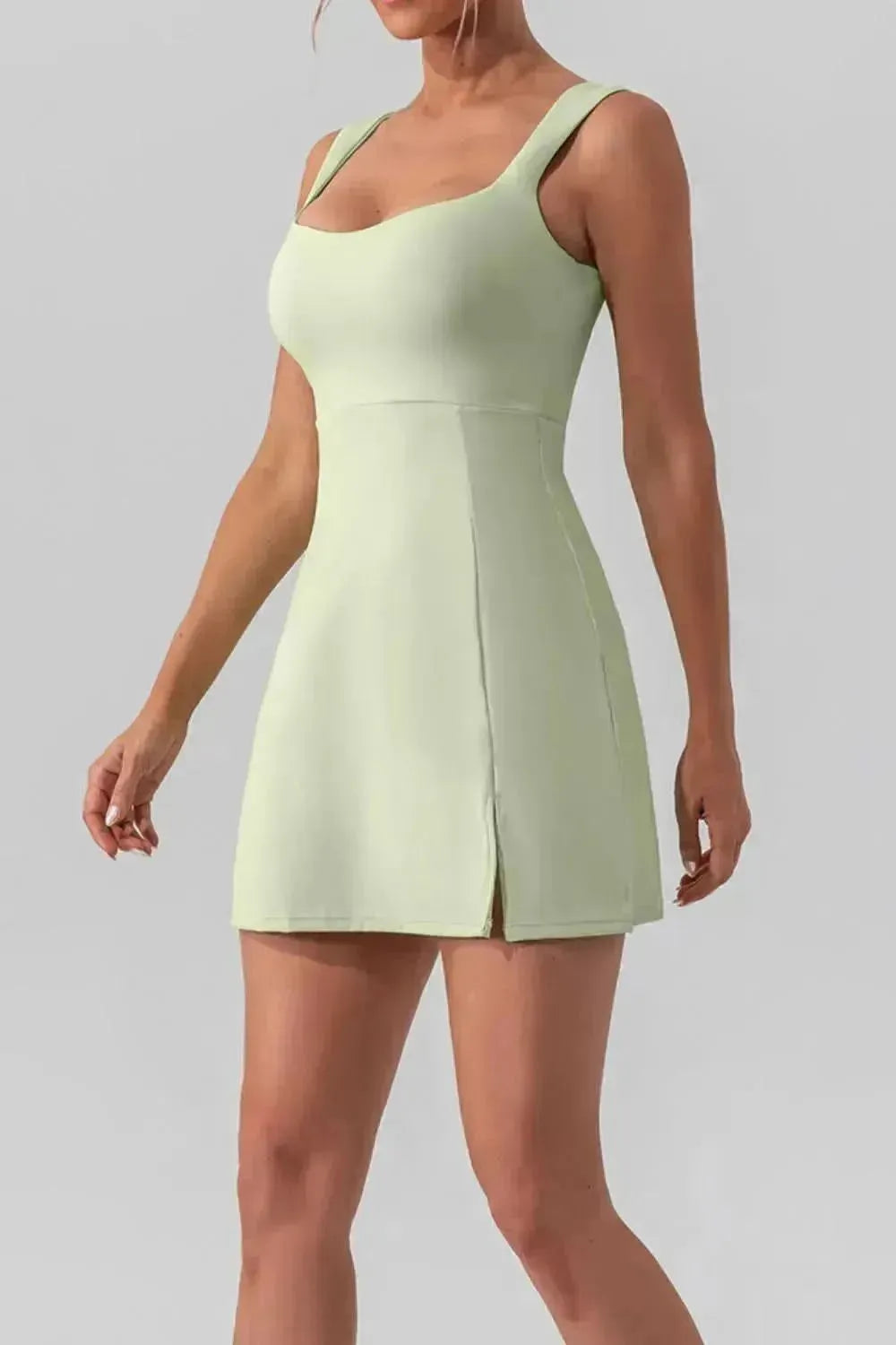 Square Neck Sleeveless Slit Mini Active Dress - Bad Moms Club