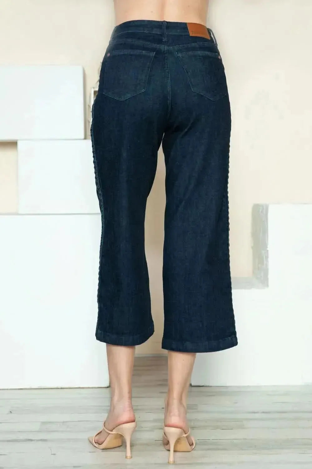 Judy Blue Full Size Side Seam Braid Detail Crop Wide Leg Jeans - Bad Moms Club