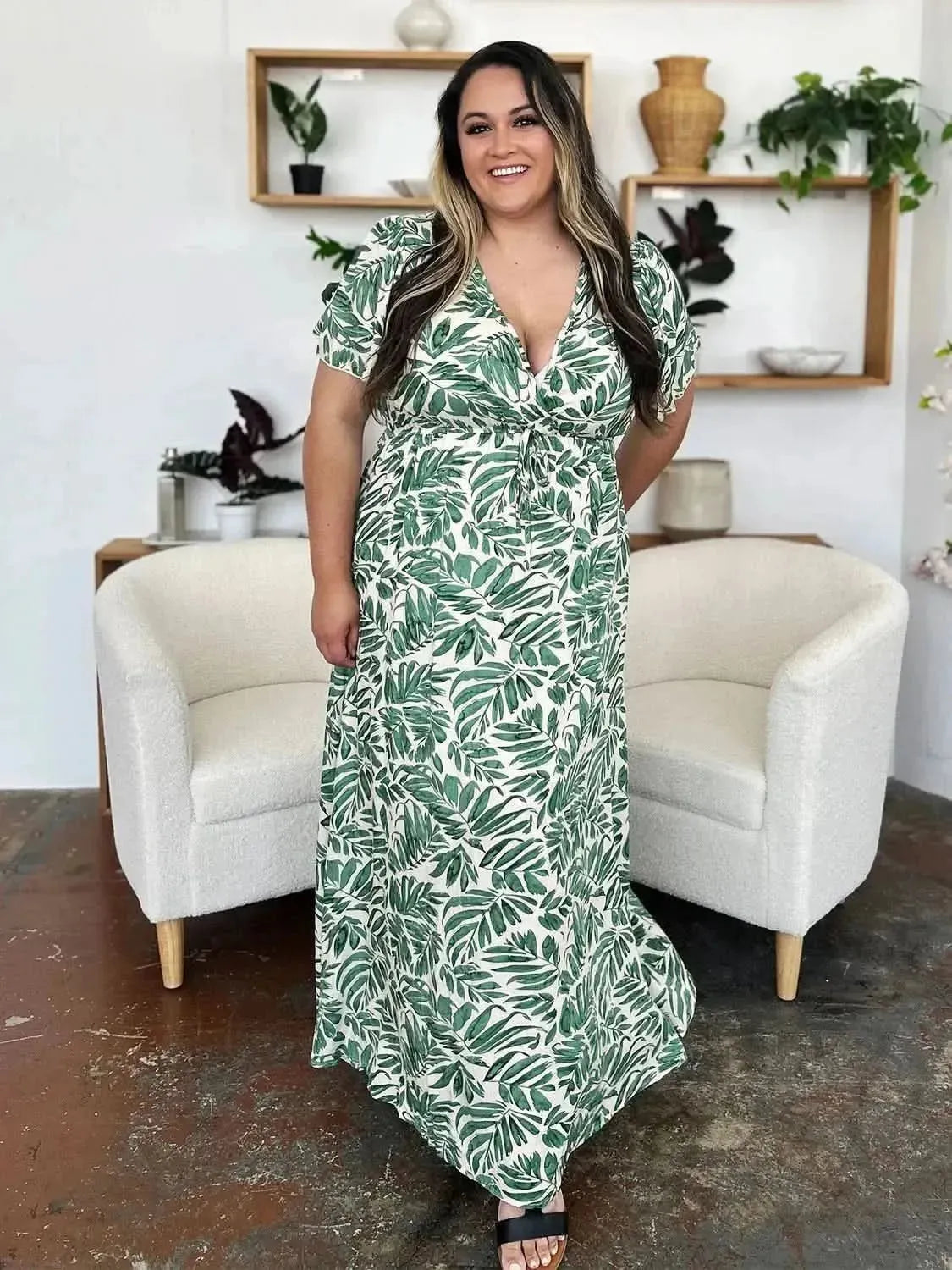 Double Take Full Size Printed Drawstring Short Sleeve Dress - Bad Moms Club