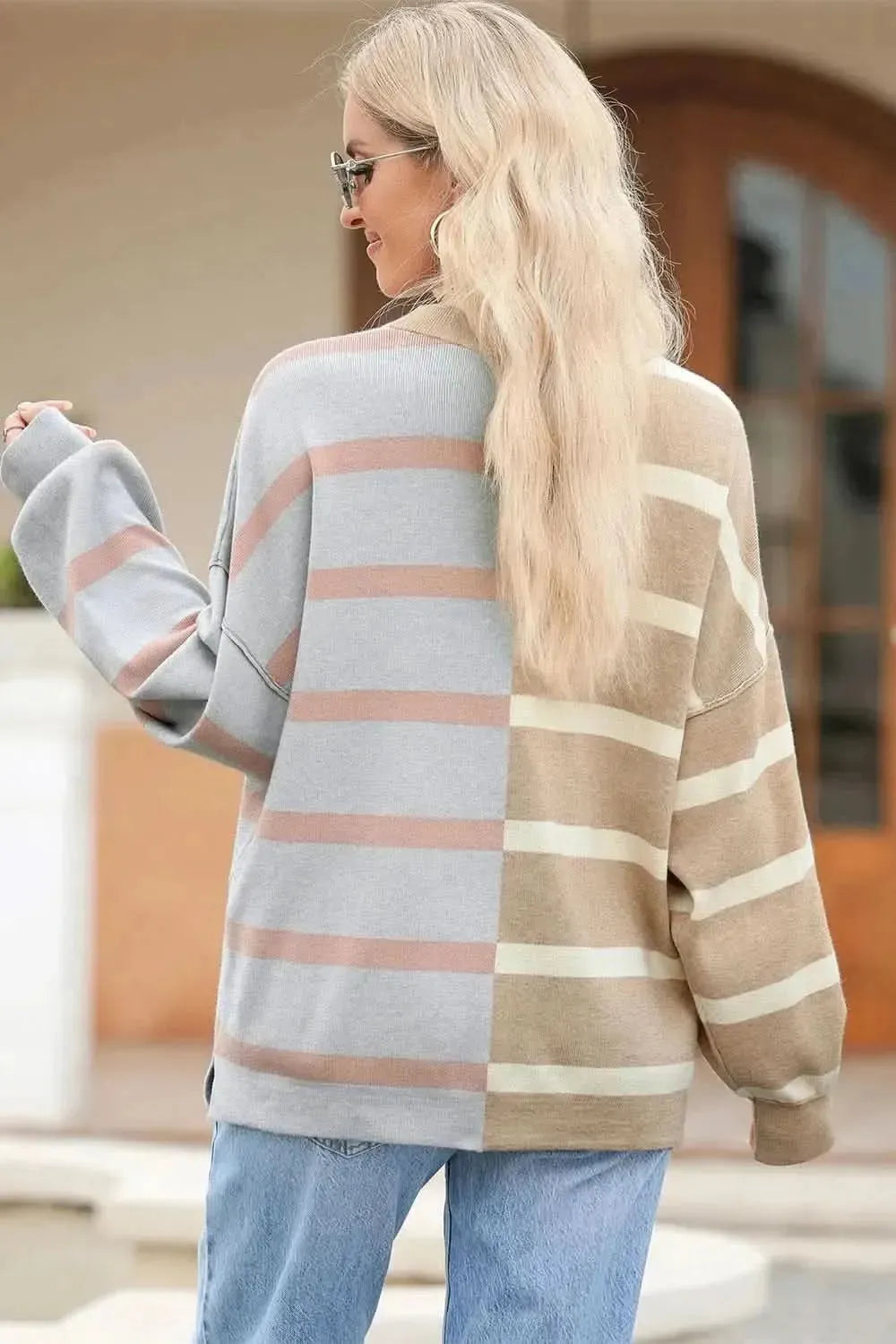 Striped Round Neck Long Sleeve Knit Top - Bad Moms Club