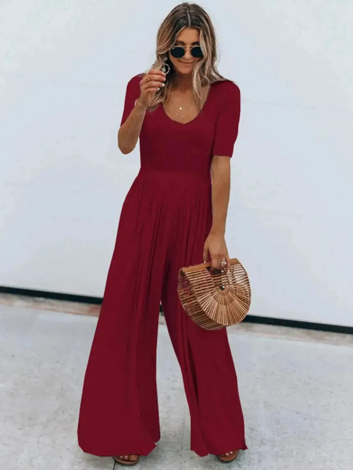 Scoop Neck Short Sleeve Jumpsuit - Bad Moms Club
