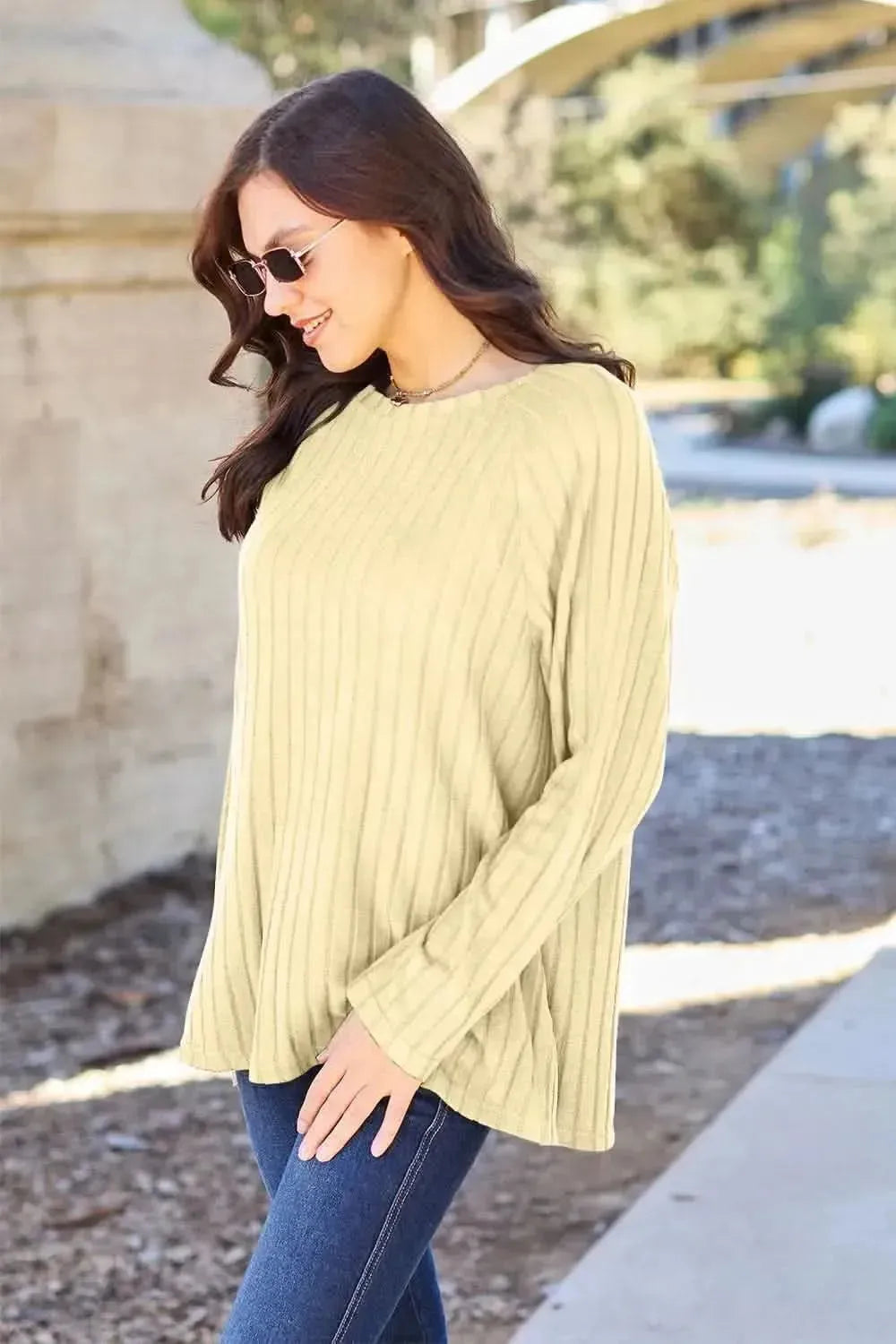 Basic Bae Full Size Ribbed Round Neck Long Sleeve Knit Top - Bad Moms Club