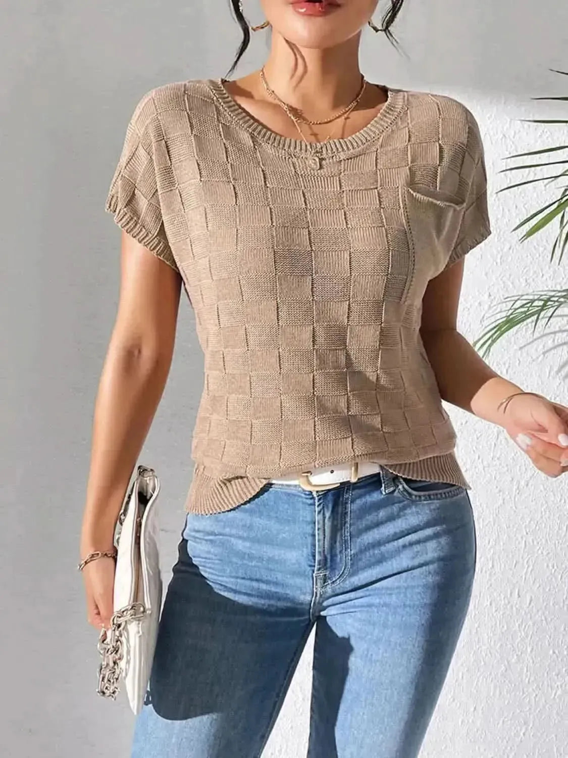Round Neck Short Sleeve Knit Top - Bad Moms Club