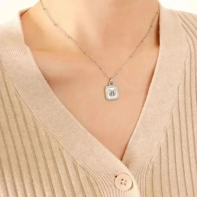 Butterfly Square Titanium Steel Pendant Necklace - Bad Moms Club