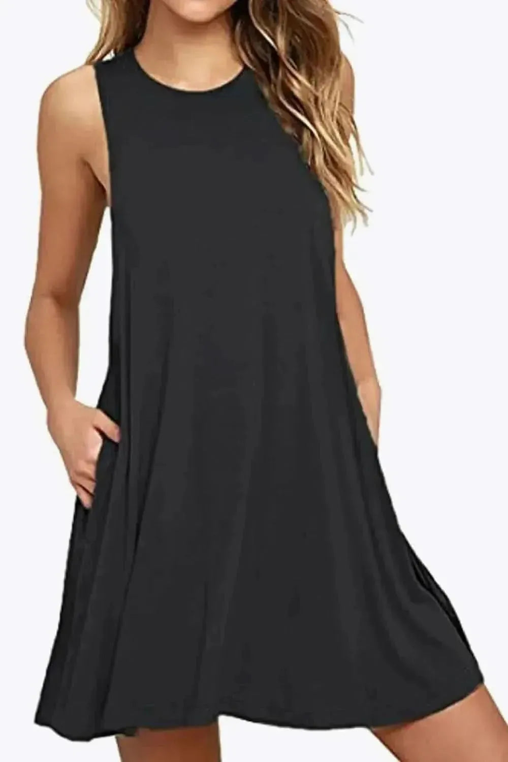 Full Size Round Neck Sleeveless Dress with Pockets - Bad Moms Club