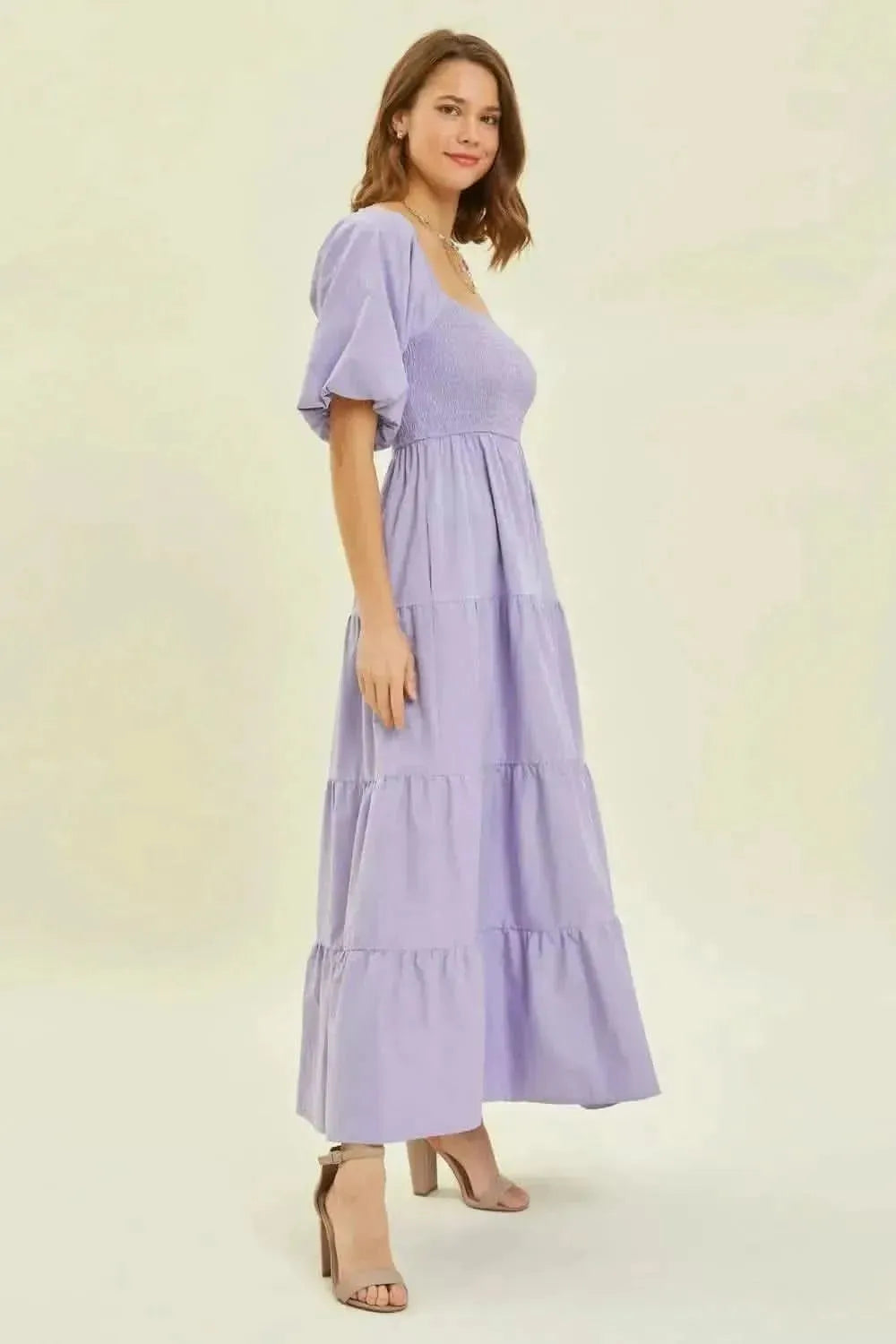 HEYSON Puff Sleeve Tiered Ruffled Poplin Dress - Bad Moms Club