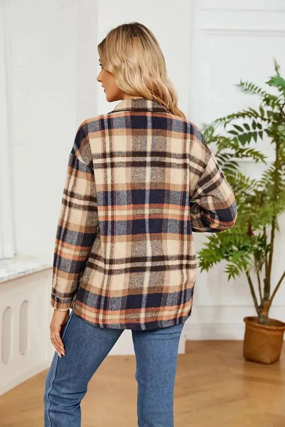 Button Down Collared Plaid Shacket - Bad Moms Club