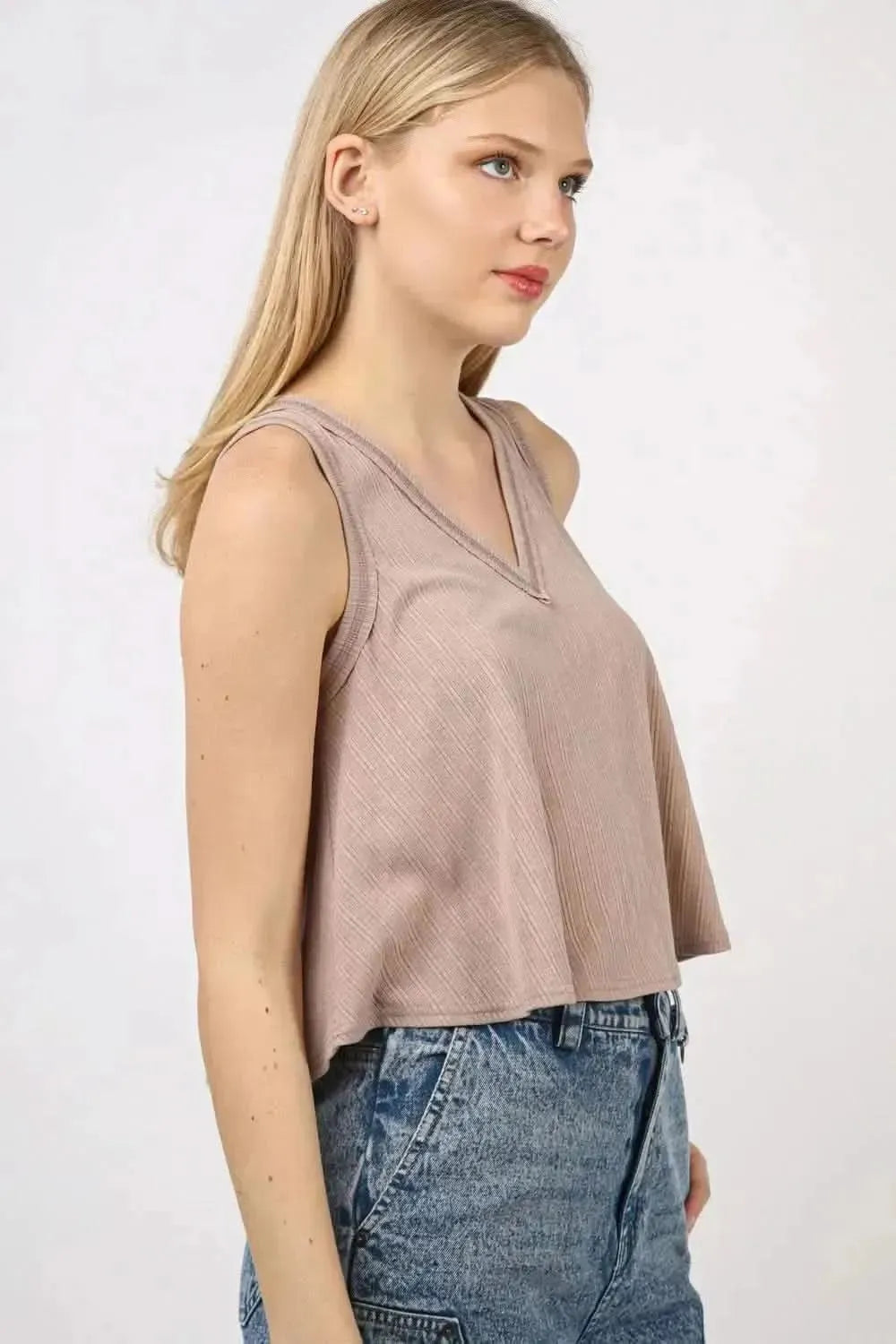 VERY J V-Neck Knit Swing Cropped Tank - Bad Moms Club