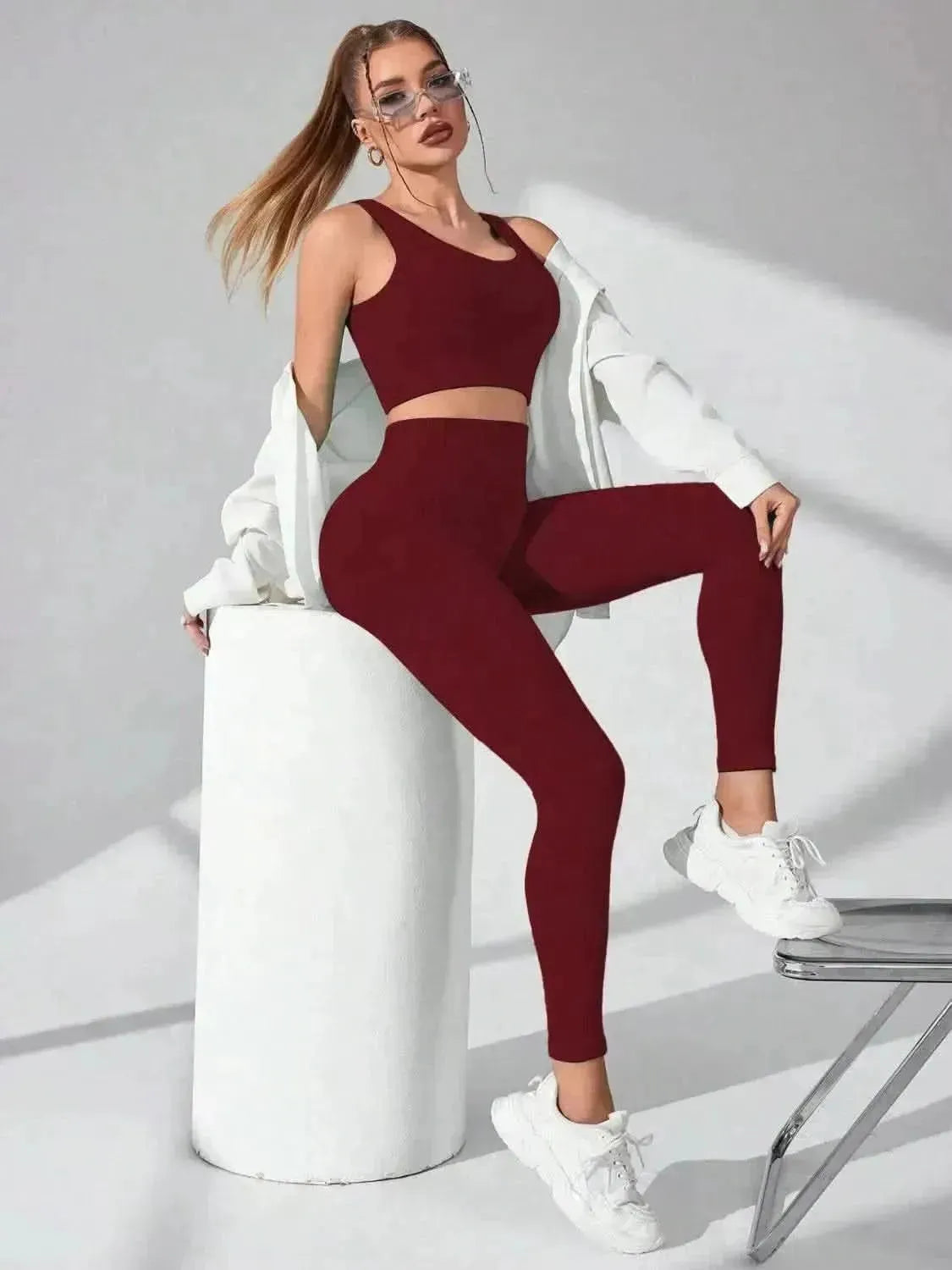 Scoop Neck Wide Strap Top and Pants Active Set - Bad Moms Club