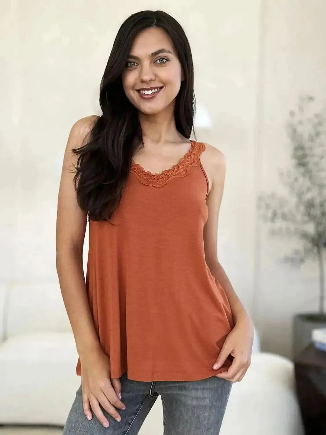 Basic Bae Full Size Lace Detail V-Neck Cutout Cami - Bad Moms Club