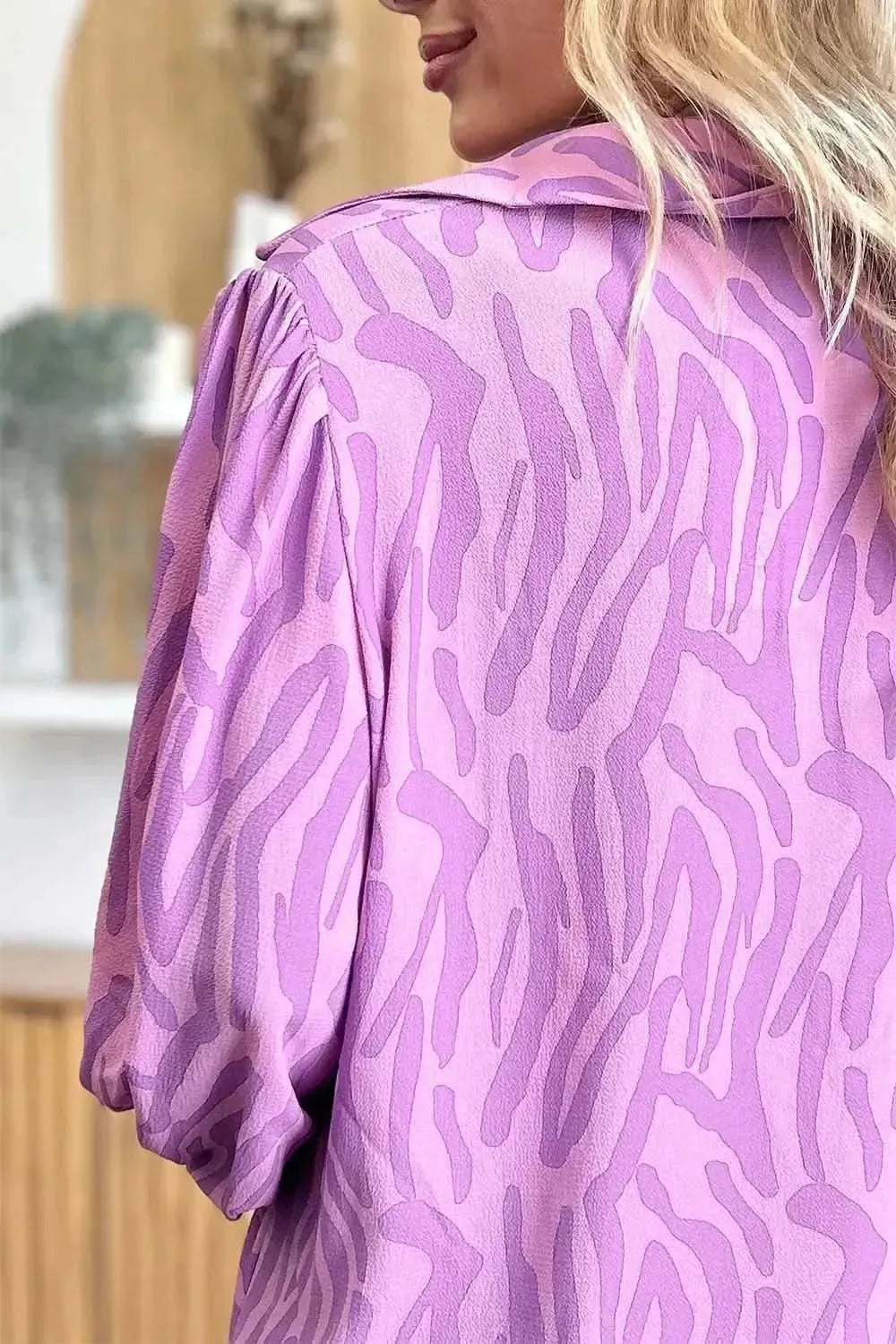 Double Take Full Size Printed Smocked Long Sleeve Blouse - Bad Moms Club