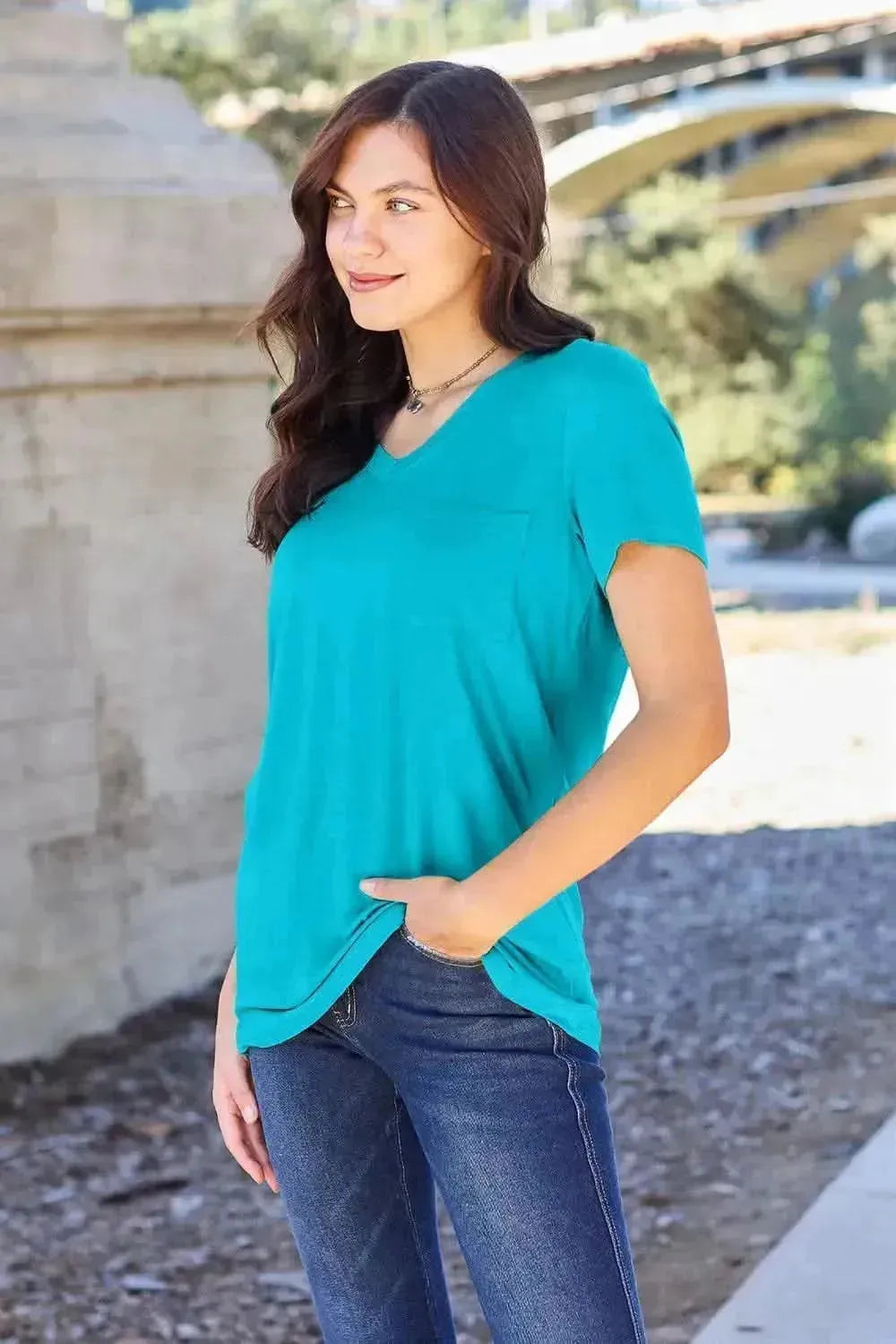 Basic Bae Full Size V-Neck Short Sleeve T-Shirt - Bad Moms Club