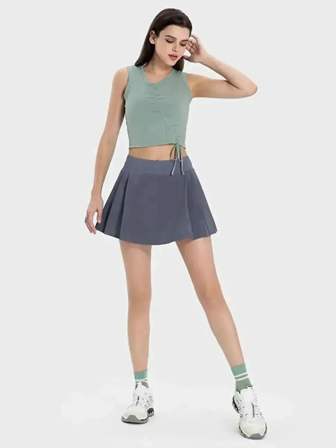 Pleated Detail Mid-Rise Waist Active Skirt - Bad Moms Club