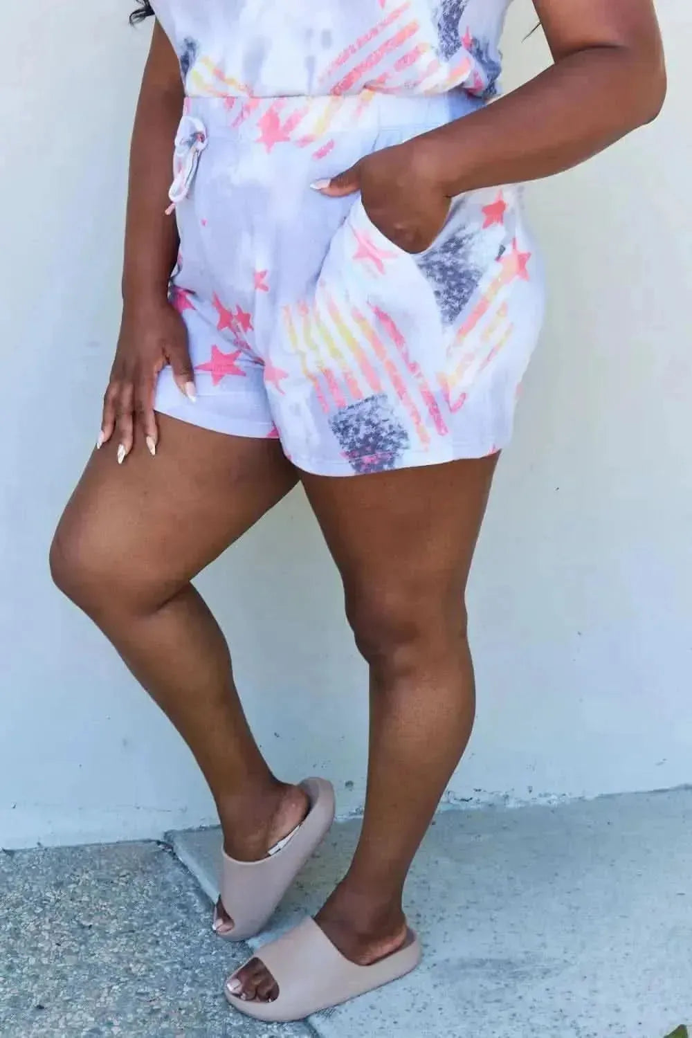 ODDI Full Size Tie-Dye Star Printed Loungewear Set - Bad Moms Club