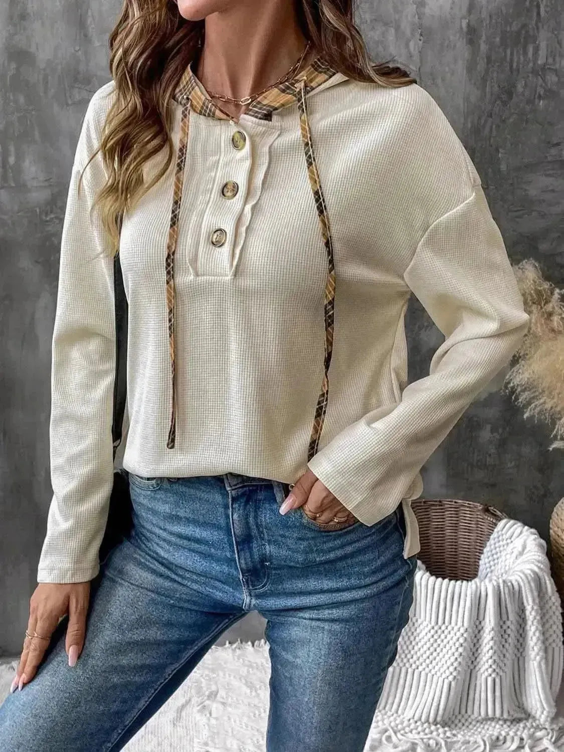 Drawstring Long Sleeve Hooded T-Shirt - Bad Moms Club