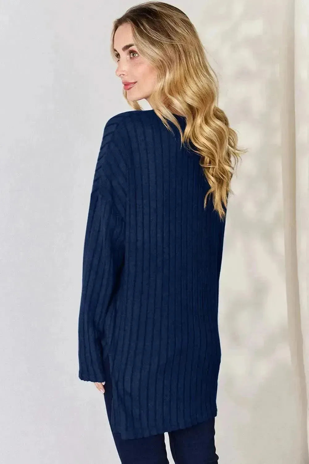 Basic Bae Full Size Ribbed Half Button Long Sleeve High-Low T-Shirt - Bad Moms Club