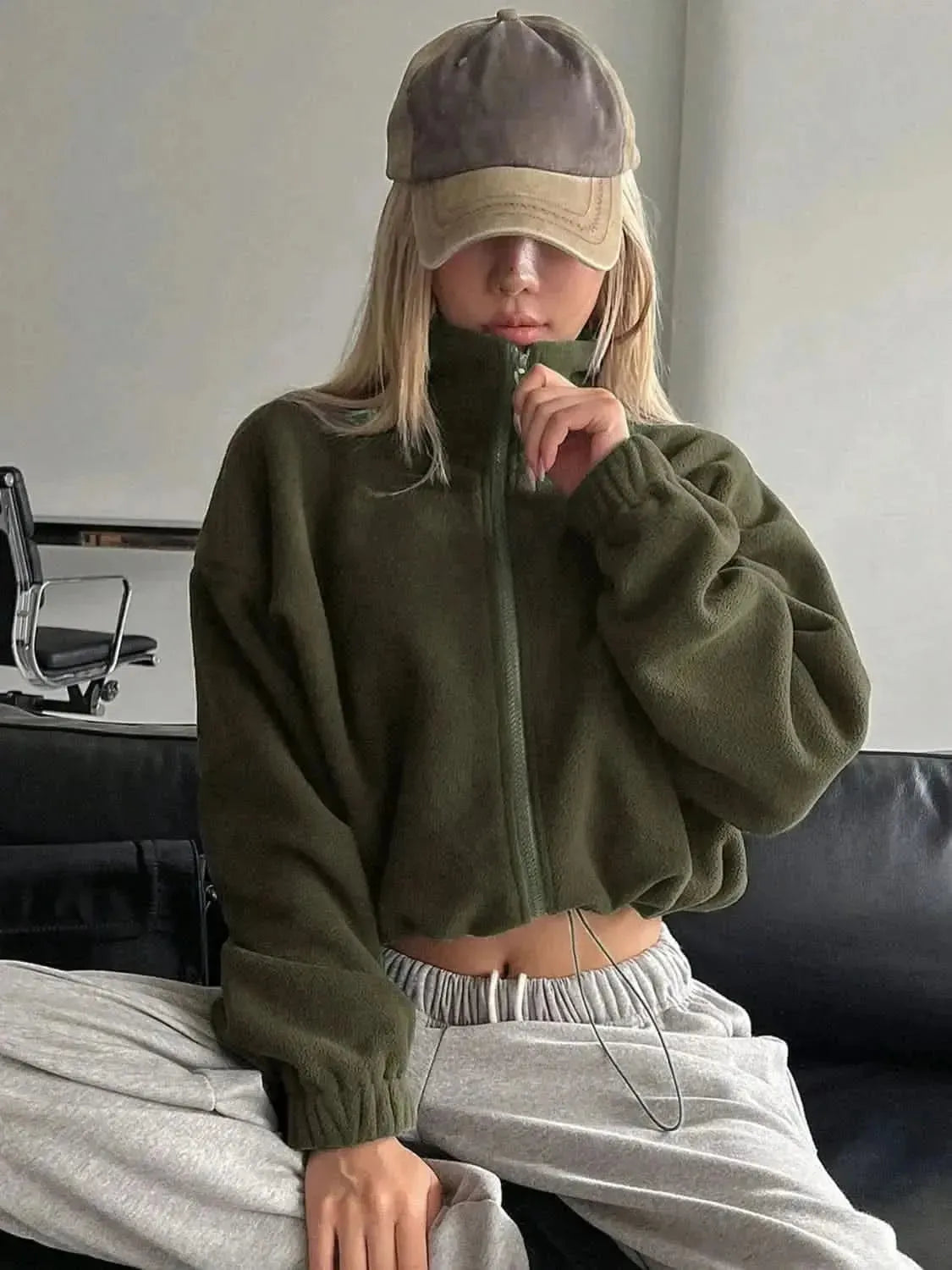 Honey Zip Up Long Sleeve Cropped Jacket - Bad Moms Club