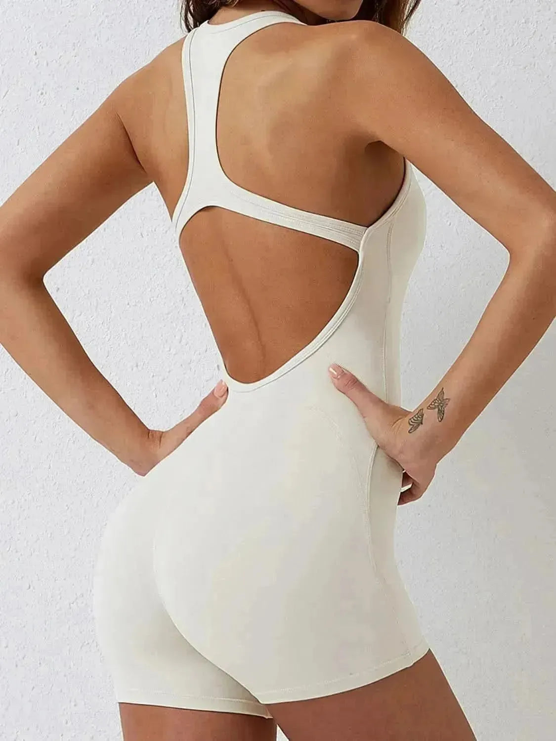 Basic Bae Cutout Racerback Sleeveless Active Romper - Bad Moms Club