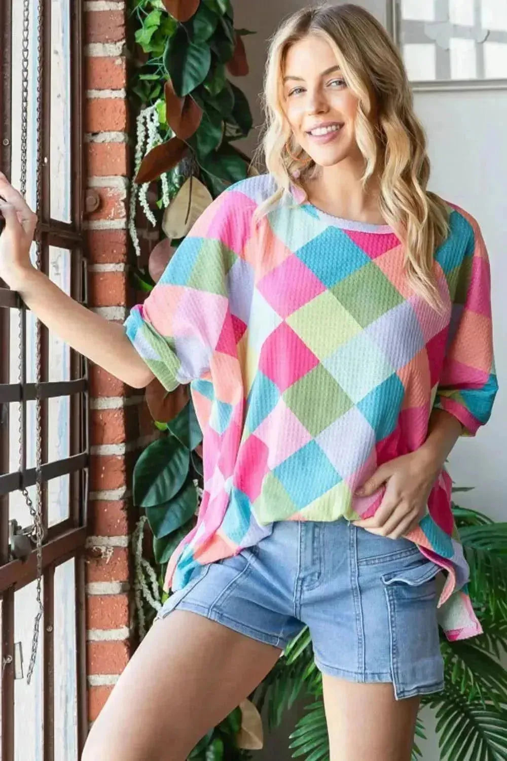 HOPELY Color Block Waffle Oversized T-Shirt - Bad Moms Club
