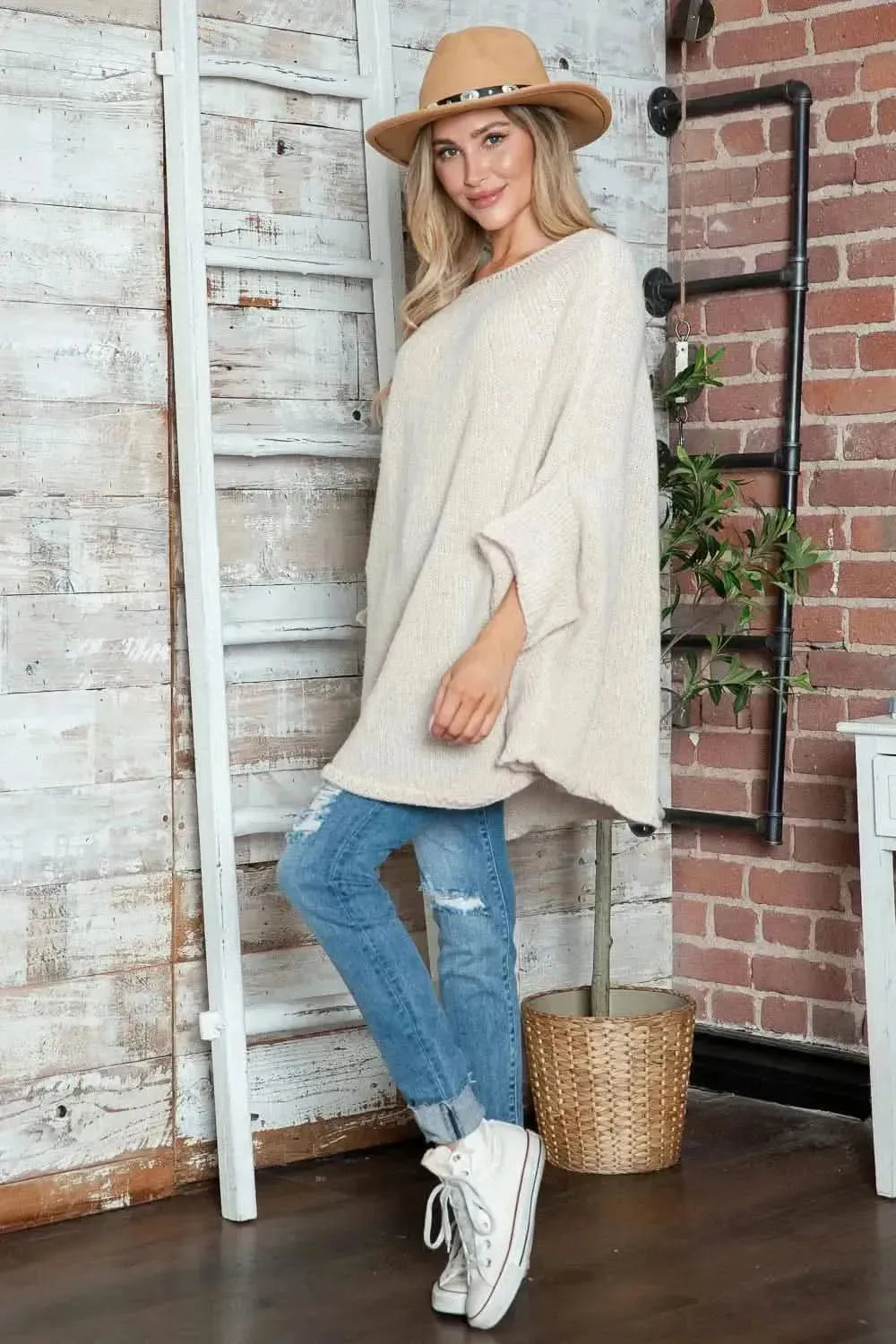 Round Neck Batwing Sleeve Sweater - Bad Moms Club
