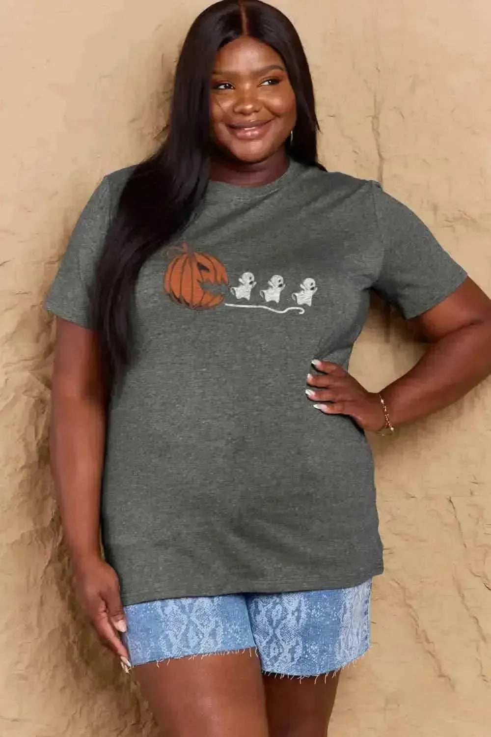 Simply Love Full Size Jack-O'-Lantern Graphic Cotton T-Shirt - Bad Moms Club