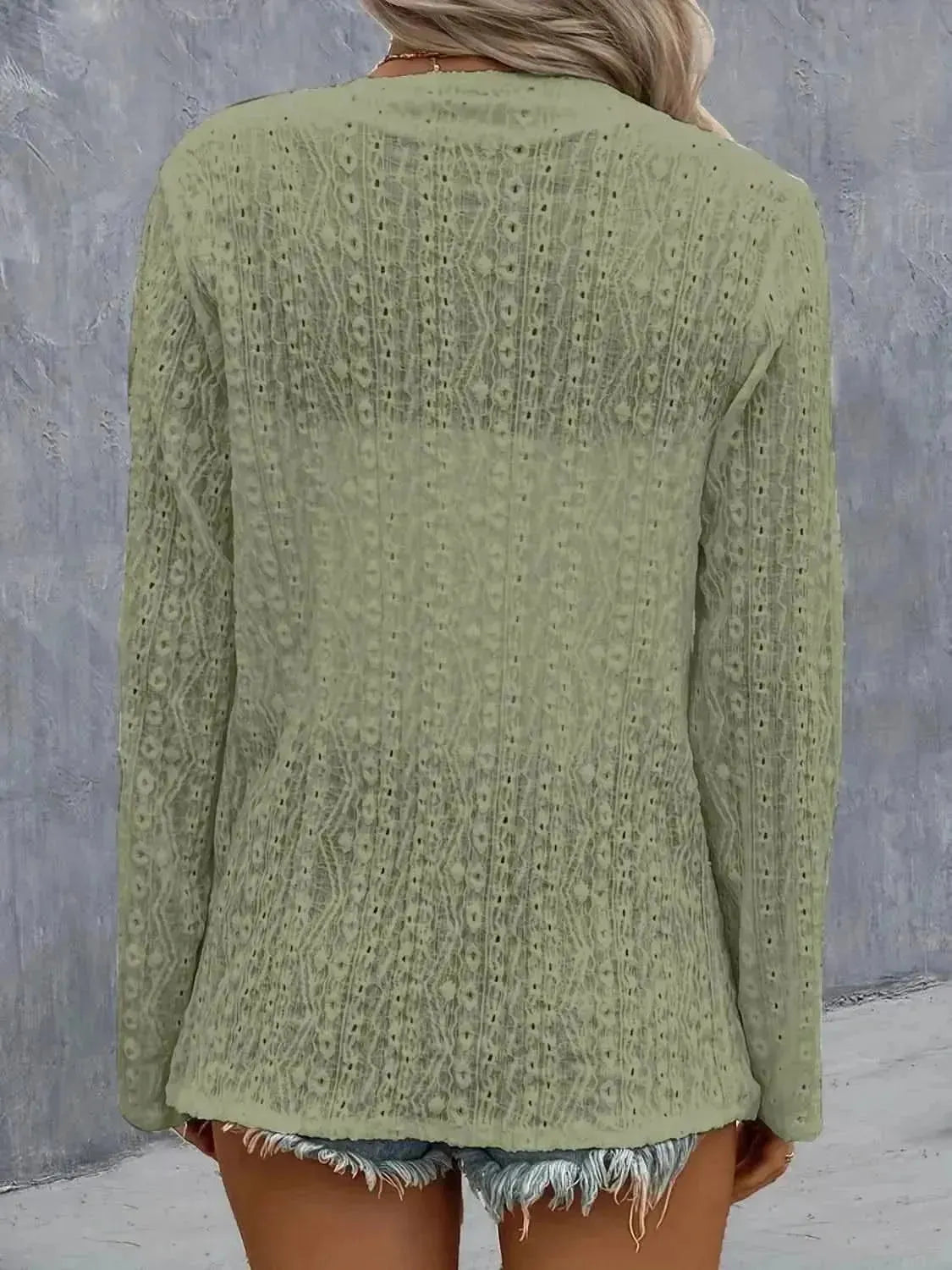 Eyelet Roll-Tab Sleeve Cardigan - Bad Moms Club