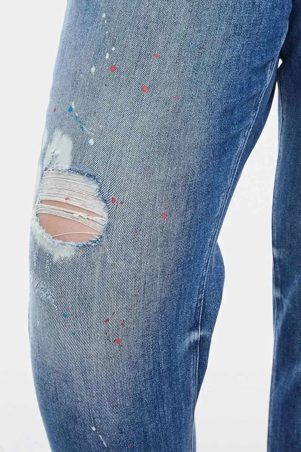 BAYEAS Full Size High Waist Distressed Paint Splatter Pattern Jeans - Bad Moms Club