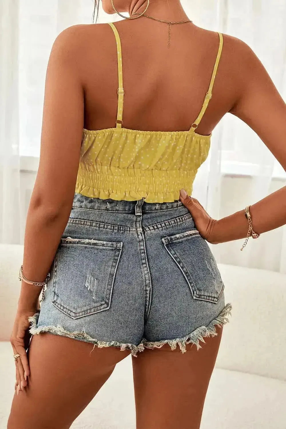 Polka Dot Tied Frill Trim Cami - Bad Moms Club