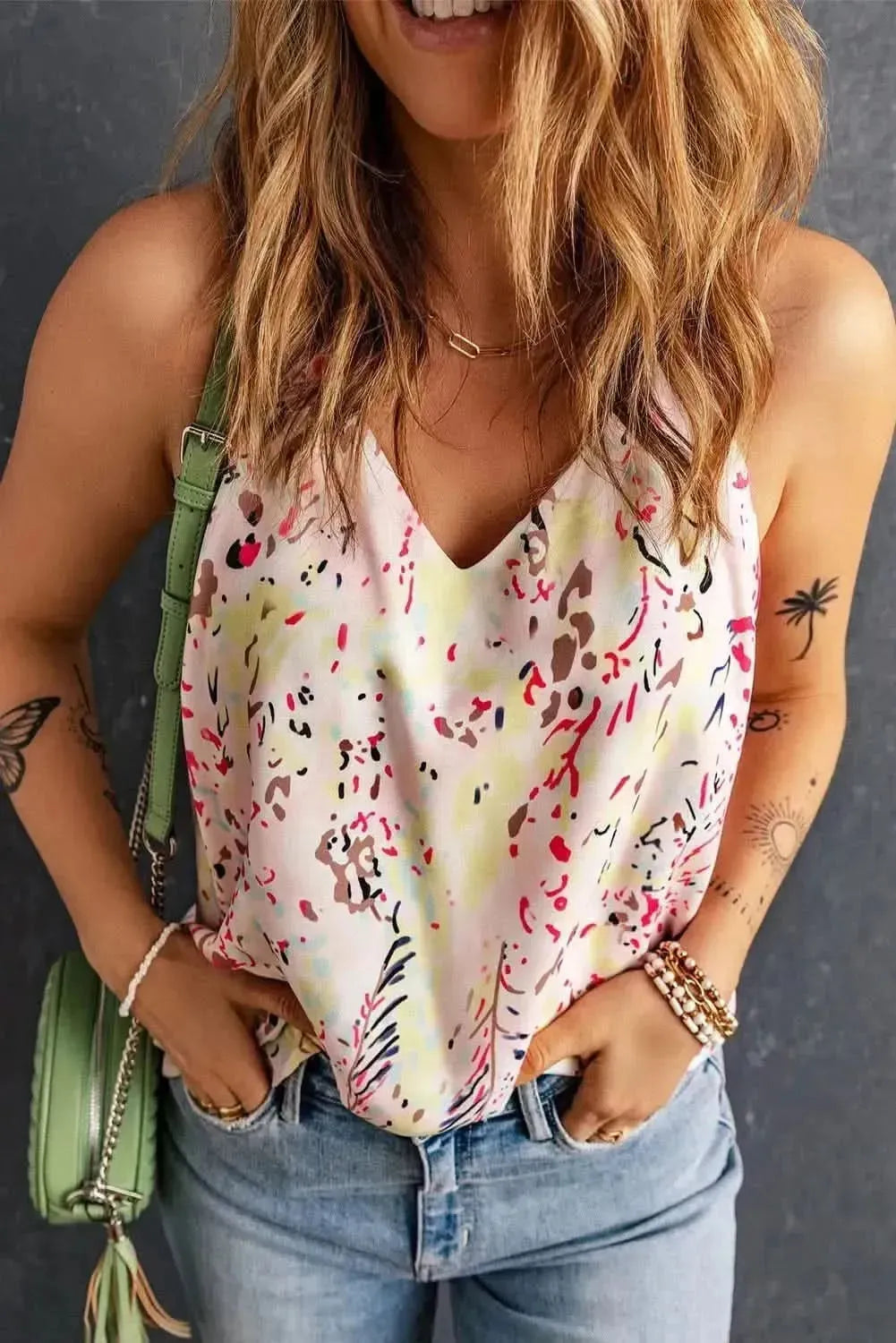 Printed V-Neck Tank - Bad Moms Club