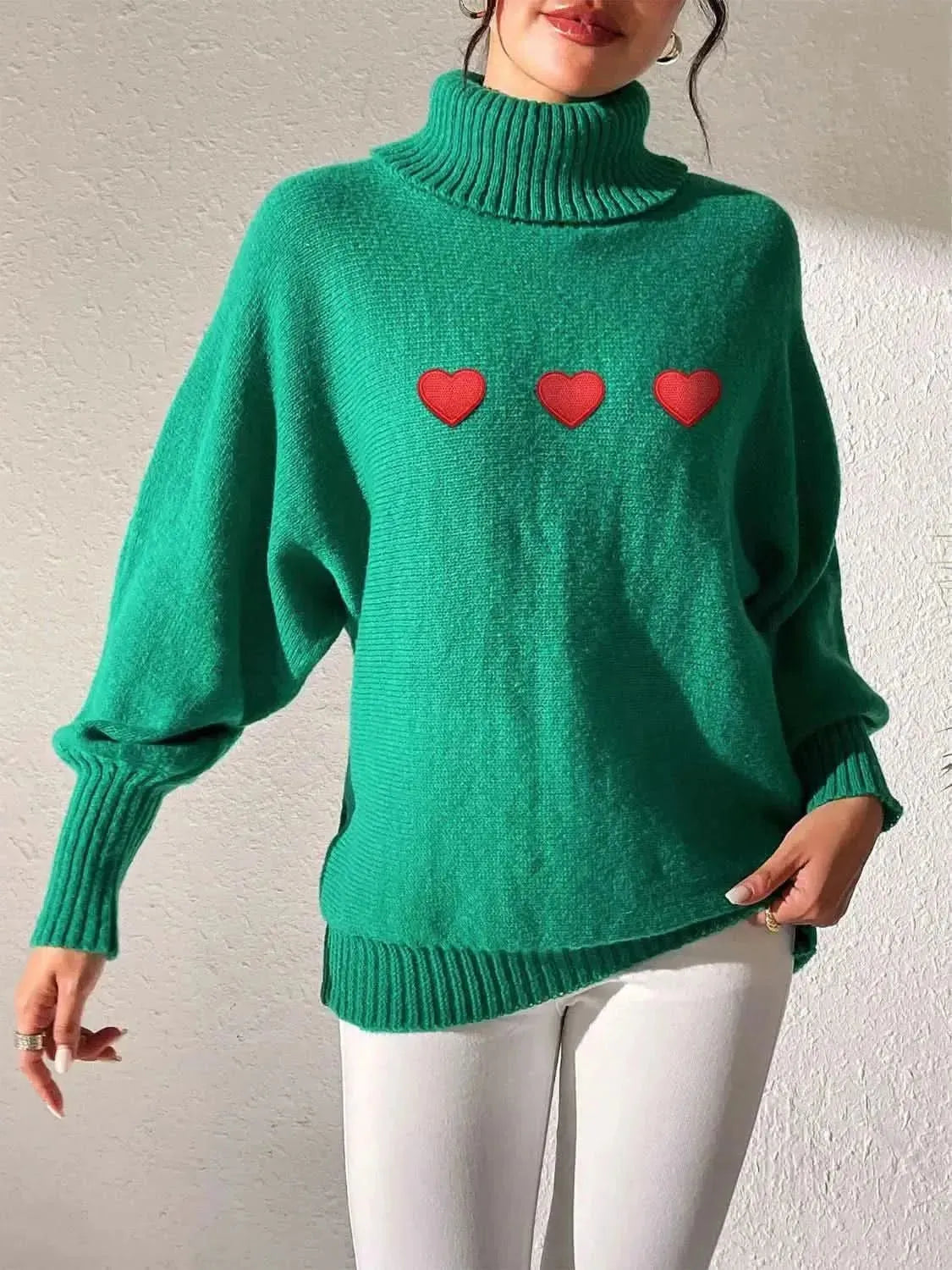 Heart Turtleneck Long Sleeve Sweater - Bad Moms Club