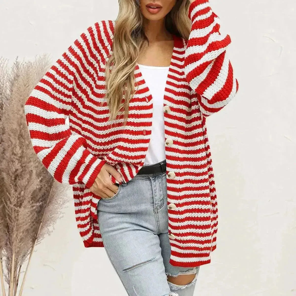 Striped Button Down Long Sleeve Cardigan - Bad Moms Club