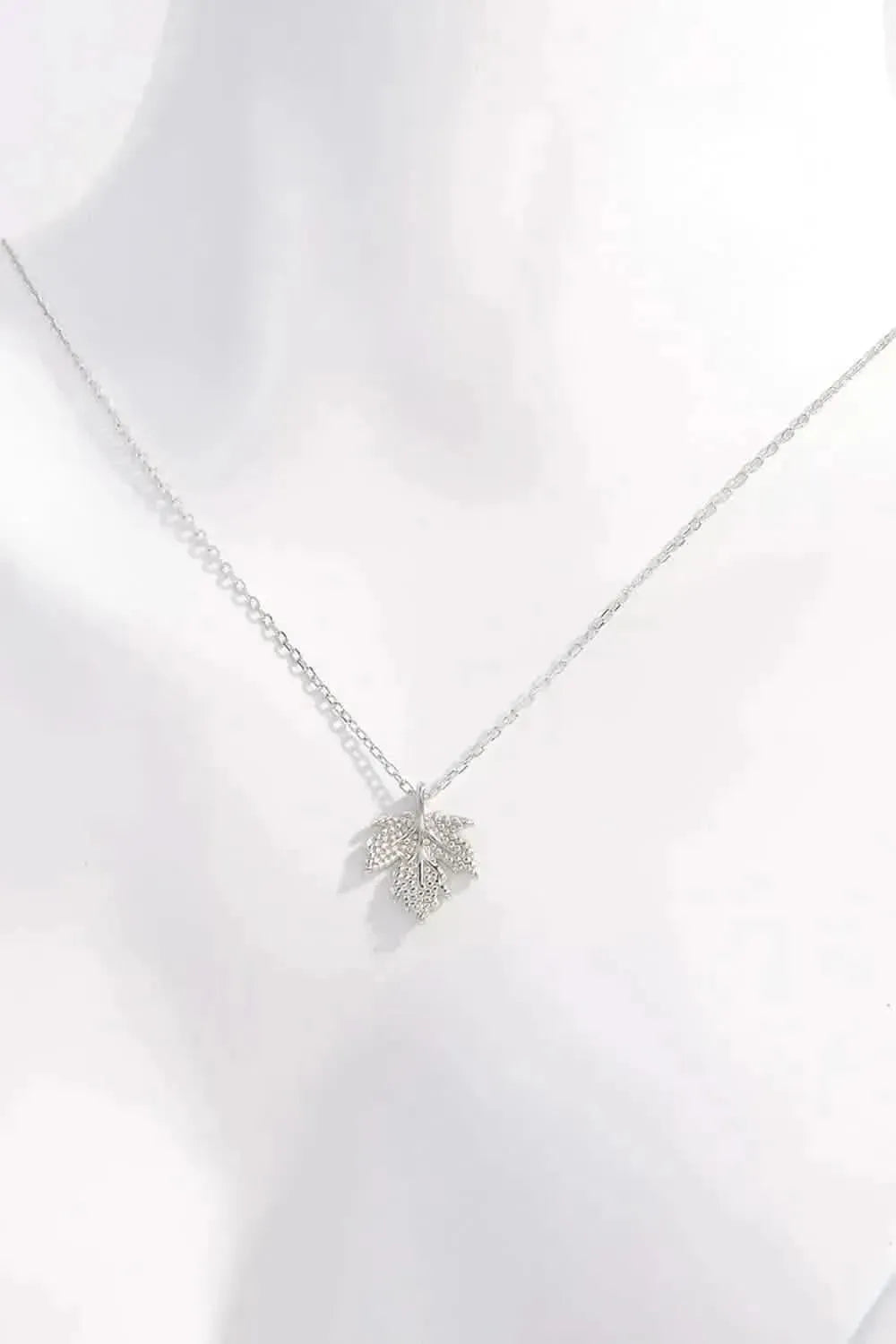 925 Sterling Silver Zircon Maple Leaf Necklace - Bad Moms Club