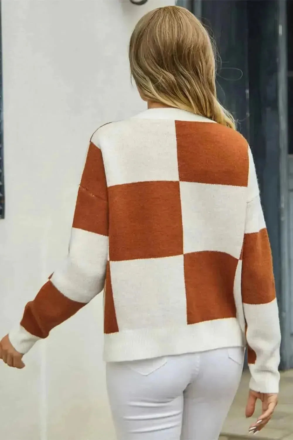 Plaid V-Neck Dropped Shoulder Cardigan - Bad Moms Club