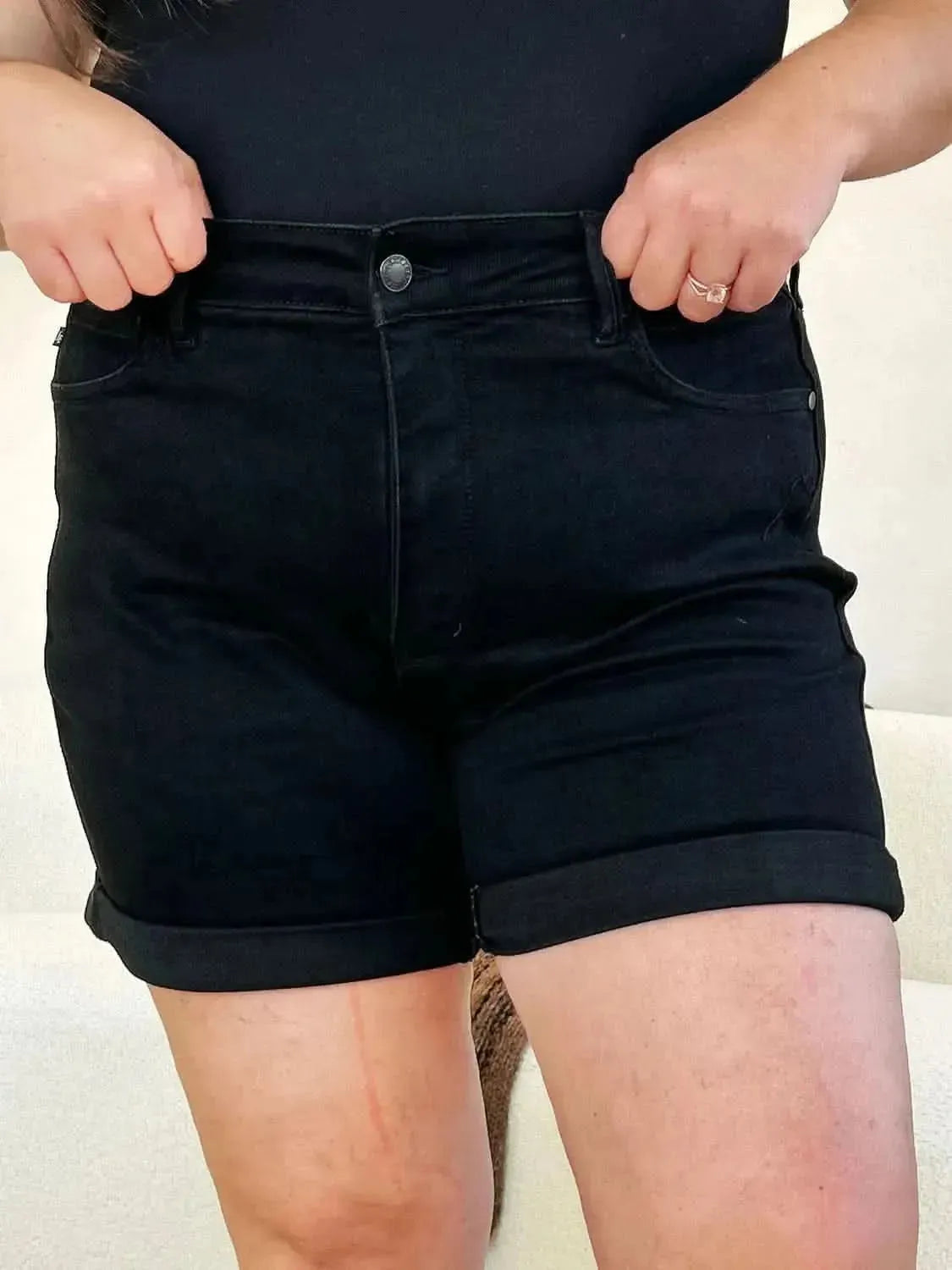 Judy Blue Full Size High Waist Tummy Control Cuffed Denim Shorts - Bad Moms Club